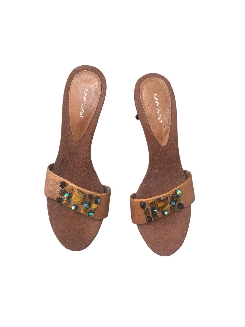 Nine West Bohemian Style Embellished Brown Leather Slide Sandals - Women - Picture 7 of 15